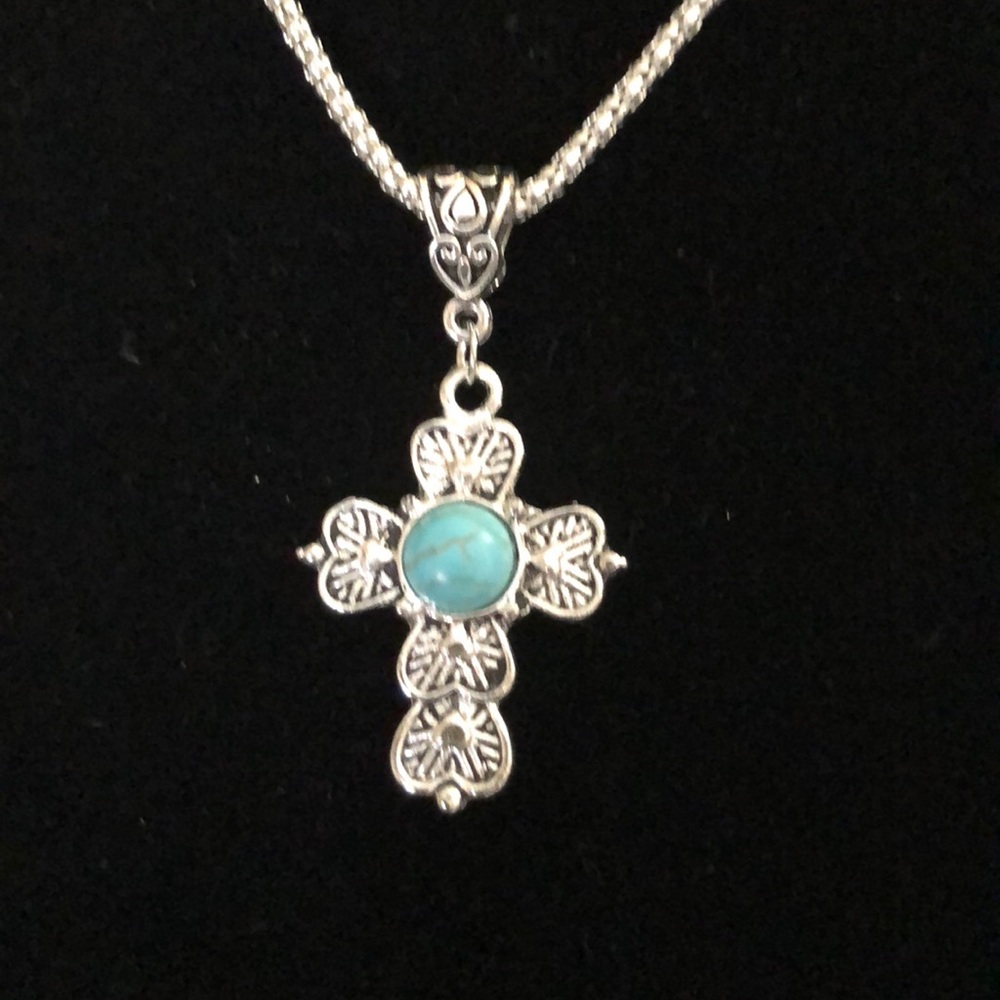 Silver Chain Cross stone necklace